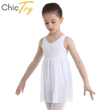Chicly-leotardo de Ballet de algodón para niñas, tutú de gasa, vestido de baile, gimnasia, traje de baile lírico para escenario 2024 - compra barato