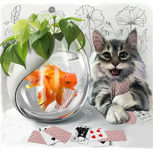 DIY 5D Diamond Mosaic cartoon cat play card goldfish 5D Full square Diamond Painting Cross Stitch Diamond Embroidery Home Decor 2024 - buy cheap