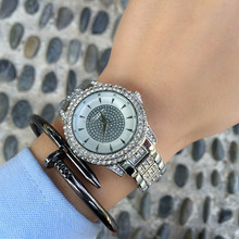 Reloj de pulsera de oro de lujo para mujer, reloj de pulsera de cuarzo con bisel de estrás de 2 círculos, 3 colores, nuevo y popular, 2016 2024 - compra barato
