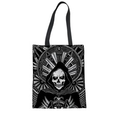 THIKIN Rock and roll Skull Pattern Fashion Shoulder Bag Totes Female Casual Canvas Bags Designer Women Cotton Linen Shopping Bag 2024 - buy cheap