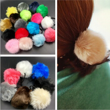 Free Shipping,Wholesale 20pcs/lot Trend All-match Candy Color Headband Faux Fur Ball Hair Bands Womens Ponytail Holder Ropes 2024 - buy cheap