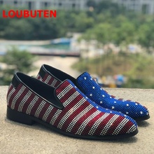 LOUBUTEN Luxury Mixed-color Rhinestone Loafers Men Suede Leather Shoes Handmade Slip On Dress Shoes Men's Prom And Wedding Shoes 2024 - buy cheap