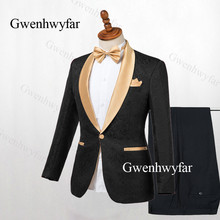 Gwenhwyfar-Blazer de esmoquin con solapa dorada para hombre, traje de Jacquard de 2 piezas, esmoquin para trajes de hombre para señora (chaqueta + pantalones), color negro, 2019 2024 - compra barato