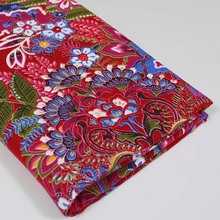 Tela de algodón/Lino con estampado de flores, tejido étnico chino tradicional floral rojo para bricolaje, ropa festiva, vestido, cojín, decoración artesanal 2024 - compra barato