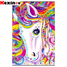 Kexinzu полный квадрат/круглый 5D Diy Алмазная картина крестиком "мультяшная лошадь" Алмазная 3D вышивка мозаика домашний Декор подарок K001 2024 - купить недорого