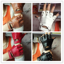 New arrival womens fashion semi-finger gloves fitness gloves hip-hop rivets pu leather gloves sexy cutout fingerless gloves 2024 - buy cheap