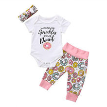 3 pcs Newborn Kid Baby Girl donut Roupa Jumpsuit Romper + Pants Outfits 2024 - compre barato