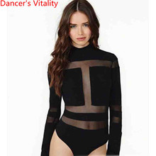 Stage Wear Sexy Black Perspective Cut out Grenadine Splicing Body Suit DS Pole Jazz Dancer Women DJ Singer Performance Costume 2024 - buy cheap