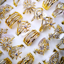 50 шт., хит продаж, женские кольца, новый дизайн, смешанные, оптовая продажа, стильные кольца с золотым цирконием, много женских украшений, Bulks Lot LR4165 2024 - купить недорого