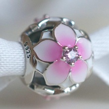 Classic 925 sterling silver beads Pink Enamel Flower Charms Fit Original Pandora Bracelet Bangle Women Diy Jewelry 2024 - buy cheap