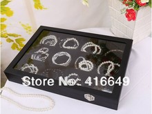 Free shipping Wholesale 24Grid Square Black wood velvet jewelry display box,Necklace/Bracelet/ Watches Display Storage Box Case 2024 - buy cheap