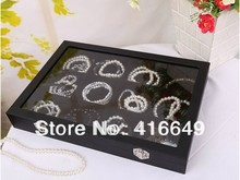 Envío gratis Venta al por mayor 24 cuadrícula cuadrado negro madera terciopelo joyería caja de exhibición, caja de almacenamiento de collar/pulsera/relojes 2024 - compra barato