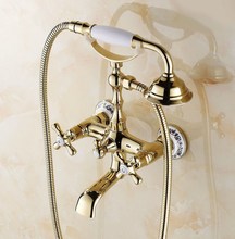 Conjunto de ducha de parede dourado com duas alavancas atf140 2024 - compre barato