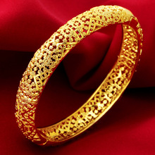 Brazalete de Color oro puro para mujer, joyería nupcial, brazaletes redondos, pulsera de mujer, accesorios, regalos, Bisutería 2024 - compra barato
