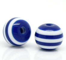 DoreenBeads cuentas espaciadoras de resina bola azul profundo patrón de rayas alrededor de 8mm (3/8 ") Dia, agujero: aprox. 2mm, 25 uds nuevo 2024 - compra barato