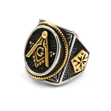 Gold and white Vintage Crystal Masonic Gold Color Stainless Steel Men Ring Freemason Male Rings  High Quality Jewelry 2024 - buy cheap