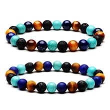 Energy Bracelets 8mm Round Ball Beads Turquoises Lapis Lazuli Tiger Eye Black Lava Stone Mala Beaded Bracelets Men Women Jewelry 2024 - buy cheap