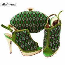 Sapatos brilhantes de cristal africano, com bolsa e bolsa, conjunto nigeriano para festa de casamento, 2019 2024 - compre barato