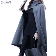 Sheran casaco de inverno feminino 2021 capa com capuz plus size trench coat casacos de lã preto longo parágrafo xale casacos 2024 - compre barato