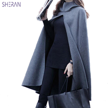 SHERAN Winter Coat Women 2021 Hooded Cape Plus Size Trench Coat Woolen Coats Women Black Long Paragraph Shawl Overcoat Jackets 2024 - buy cheap