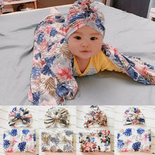 2019 New Cute Newborn Infant Baby Floral Print Swaddle Blanket Warm Sleep Muslin Wrap+Bow Hat Lovely Cotton Blankets Sets 2024 - buy cheap
