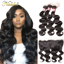 NADULA HAIR 13*4 Transparent Lace Frontal /Medium Brown Body Wave Bundles With Frontal Brazilian Remy Hair Frontal With Bundles 2024 - buy cheap