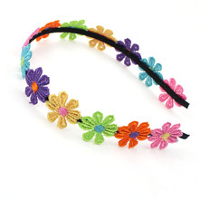 Diademas de flores coloridas a la moda para chicas, cintas para el pelo de colores del arcoíris, pequeñas flores, cinta de encaje de princesa, diadema 2024 - compra barato