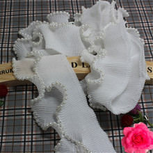 Frete grátis 7cm branco frisado chiffon decoração de renda plissada, corte de renda de chiffon para casamento de noiva 2024 - compre barato