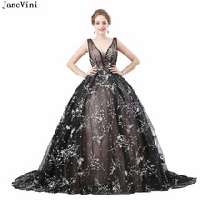 JaneVini Gorgeous Long Bridesmaid Dresses Ball Gown Sleeveless Print Pattern Beaded Sexy Deep V Neck Plus Size Formal Prom Gowns 2024 - buy cheap