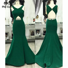Vestido de baile sereia verde, vestido longo de noite, com cristais de cetim elástico, abertura nas costas, feito sob encomenda 2024 - compre barato