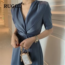 RUGOD Elegant V neck ladies party dress Fashion Waist cross stain soft summer dresses vestidos Plus size V neck ladies dresses 2024 - buy cheap