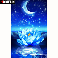 HOMFUN-pintura de diamante 5D DIY "Luna de loto", cuadrados o redondos de imitación bordado de diamantes, estilo punto de cruz 5D, decoración del hogar, A18186 2024 - compra barato