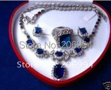 Wholesales fashion jewelry blue Zircon necklace earrings ring set free shipping #1 2024 - buy cheap