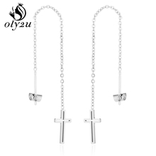 Oly2u Stainless Steel Cross Drop Earrings For Women Simple Long Tassel Chain Dangle Earings boucle d'oreille female oorbellen 2024 - buy cheap