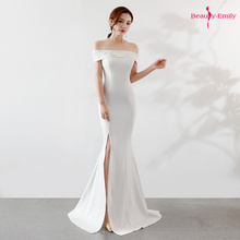 Белое вечернее платье без рукавов Beauty Emily, с вырезом лодочкой и высоким разрезом, с рюшами, для свадьбы, longo 2024 - купить недорого