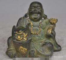 S00198 китайский, буддийский из бронзы позолоченный богатство удачливый Ruyi yuanbao Maitreya статуя Будды 2024 - купить недорого