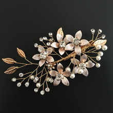 SLBRIDAL Handmade Wired Golden Crystal Rhinestone Pearls Flower Wedding Hair Clip Barrettes Bridal Headpieces Hair Accessories 2024 - buy cheap