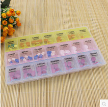 Caja para pastillas con tres filas de 21 células, organizador de medicina con cubierta transparente, temporizador, una semana 2024 - compra barato