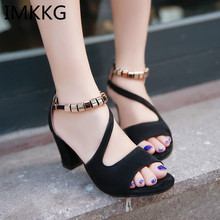 35-42 metal String Bead Women Sandals Open Toe shoes Square heel Women Shoes Korean Style Gladiator Shoes A00044 2024 - buy cheap