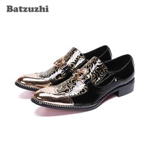Batzuzhi sapatos masculinos de tipo italiano, sapatos pretos de metal com ponta em pé, para negócios, sapatos sociais de festa, us12 2024 - compre barato
