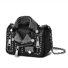Women Bags Leather Chain Messenger Bag Girl Shoulder Bags Female Bag Braccialini Brand Style Rivets Metal Rock Punk Jacket 2024 - buy cheap