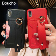 Boucho caso de couro para o iphone 13 12 11 pro xs max xr x 6 7 8 mais moda alça de pulso capa telefone titular casos com cartão bolso 2024 - compre barato