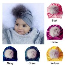 1pc Baby Hat Faux Fur Baby Cap Cotton Pompom Bobble Hat For Kids Winter Boys And Girls Caps Artificial Fur Children's Hats D5 2024 - buy cheap