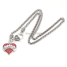 1 inch*1 inch 1pcs antique silver plated Wheat Link necklace Chain with rhodium plated crystal hearts Diabetic pendant necklaces 2024 - buy cheap