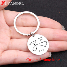 Custom 2 Names Letter Jewelry Engraved State Country Long Distance Keychain Jewelry For Friends Couples Gift Stainless Keyring 2024 - buy cheap
