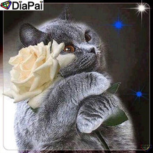 DiaPai 5D de Pintura Diamante DIY 100% Completo Quadrado/Rodada Broca "gato Animal da flor" Diamante Bordado Ponto Cruz 3D Decor A24533 2024 - compre barato