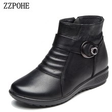 ZZPOHE 2018 Autumn Winter Woman Fashions Snow Boots women leather flat ankle bootsNon-slip Mother plush cotton boots 2024 - buy cheap