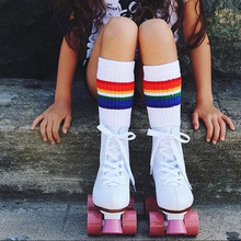 Meias de algodão de arco-íris para crianças, meias listradas para estudantes, meninos e meninas, família branca, sox, calçados grossos 2024 - compre barato