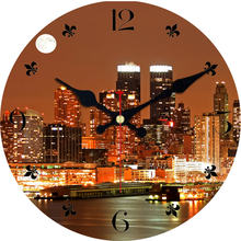 Creative Printed Night City Landscape Round Wooden Wall Clock Vintage Country Style Kitchen Livingroom Wall Decorations Art 2024 - buy cheap