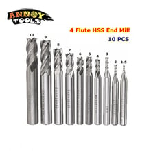 10Pcs/Set Diameter 1.5mm to 10mm HSS CNC Milling Cutter Straight Shank 4 Flute Blades End Mill Cutter Drill Bit 2024 - buy cheap